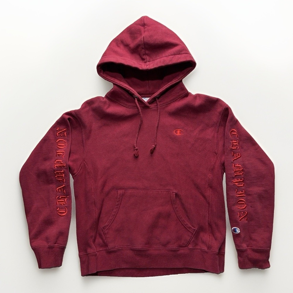 Vintage Champion Reverse Weave Embroidered Hoodie Pullover Sweater M Maroon Y2K